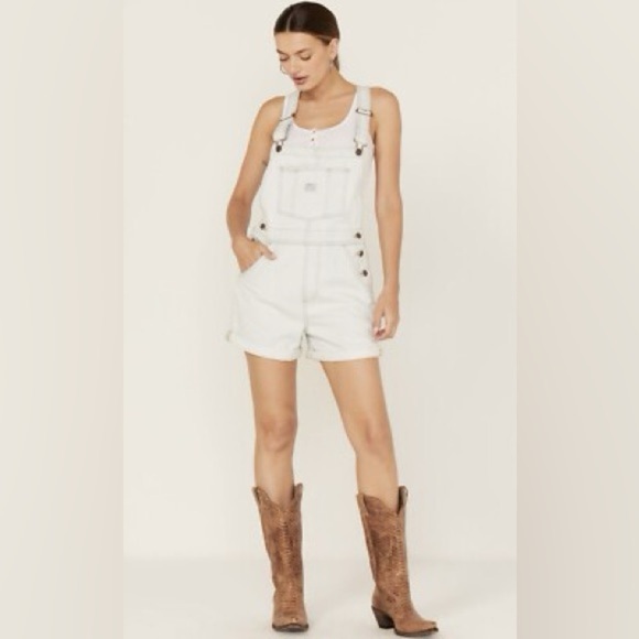 Levi’s Two Horse Brand Striped Denim Short Overalls - Size M - Picture 1 of 13